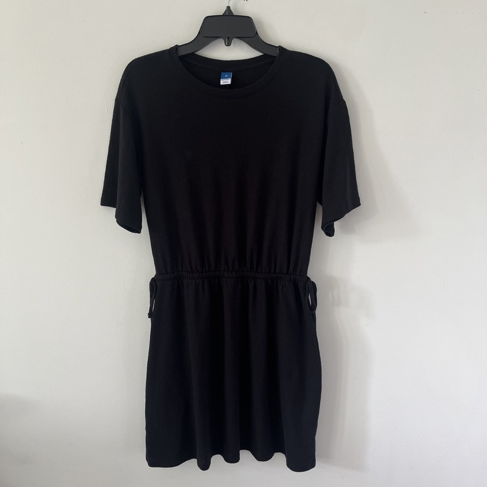 Old Navy Waist Defined Linen Blend Mini Dress Med‎ Black Summer Coastal Casual